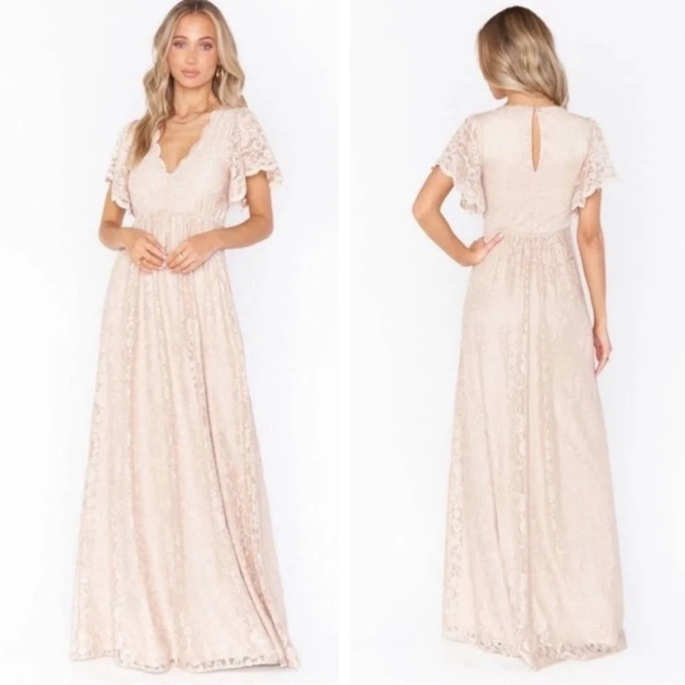 Show Me Your MuMu Sandra lace maxi dress Size 12 Champagne Wedding Bridesmaid